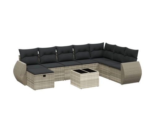 Set de sofás de jardín 8 pzas y cojines ratán sintético gris