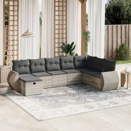 Set de sofás de jardín 8 pzas y cojines ratán sintético gris