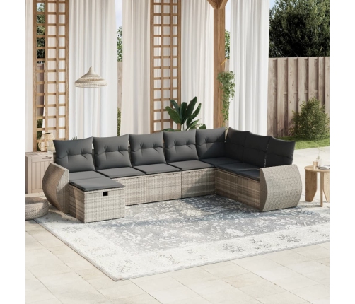 Set de sofás de jardín 8 pzas y cojines ratán sintético gris