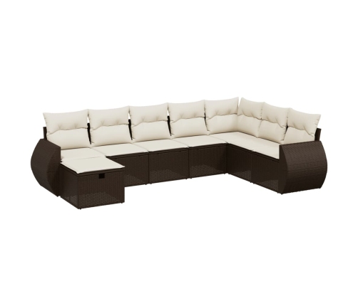 Set sofás de jardín 8 piezas y cojines ratán sintético marrón
