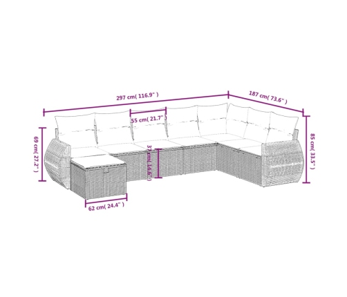 Set sofás de jardín 8 piezas y cojines ratán sintético marrón