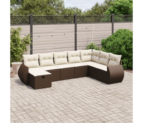 Set sofás de jardín 8 piezas y cojines ratán sintético marrón
