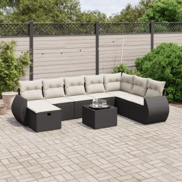 Set de sofás de jardín 8 piezas y cojines ratán sintético negro