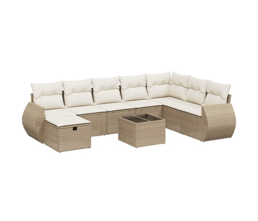 Set de sofás de jardín 9 pzas con cojines ratán sintético beige