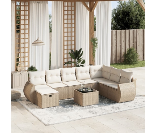 Set de sofás de jardín 9 pzas con cojines ratán sintético beige