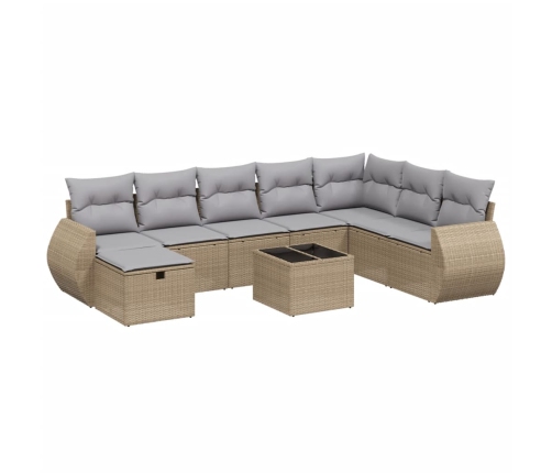 Juego de sofás jardín con cojines beige mezcla 9 pzas ratán PE