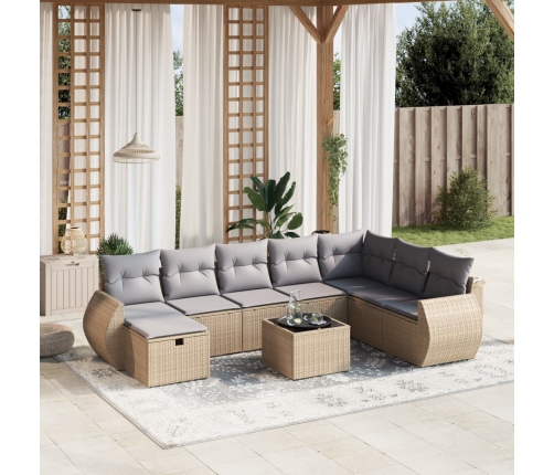 Juego de sofás jardín con cojines beige mezcla 9 pzas ratán PE