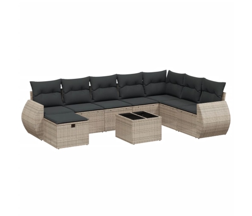 Set de muebles de jardín 9 pzas y cojines ratán sintético gris