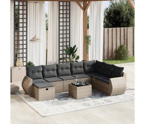 Set de muebles de jardín 9 pzas y cojines ratán sintético gris