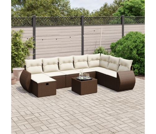Set de sofás de jardín 9 pzas y cojines ratán sintético marrón