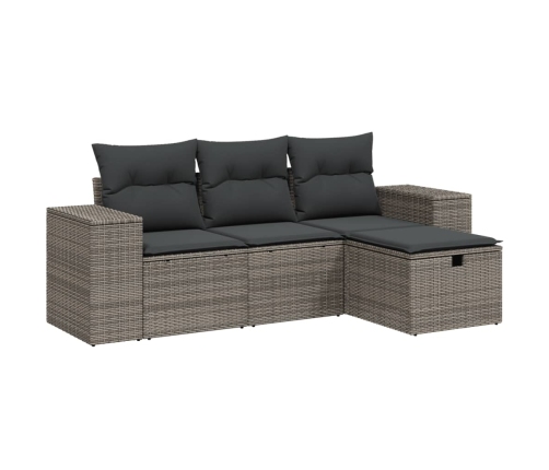 Set de sofás de jardín 4 pzas y cojines ratán sintético gris