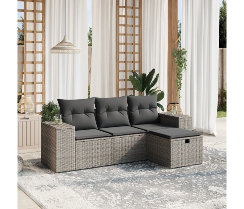 Set de sofás de jardín 4 pzas y cojines ratán sintético gris