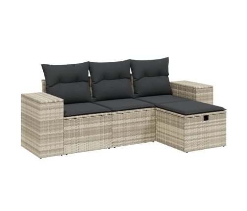 Set de sofás de jardín 4 pzas y cojines ratán sintético gris