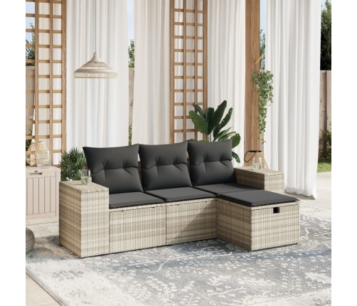 Set de sofás de jardín 4 pzas y cojines ratán sintético gris