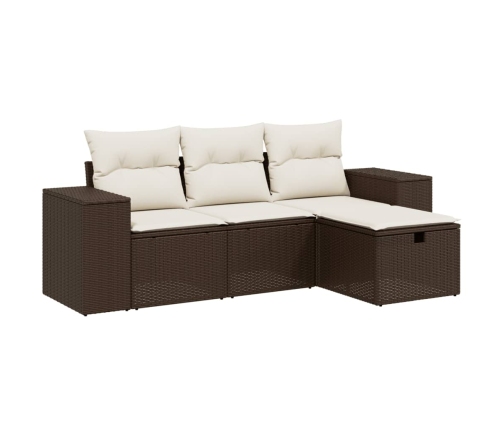 Set de sofás de jardín 4 pzas y cojines ratán sintético marrón