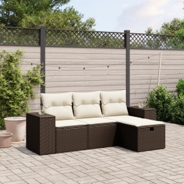 Set de sofás de jardín 4 pzas y cojines ratán sintético marrón
