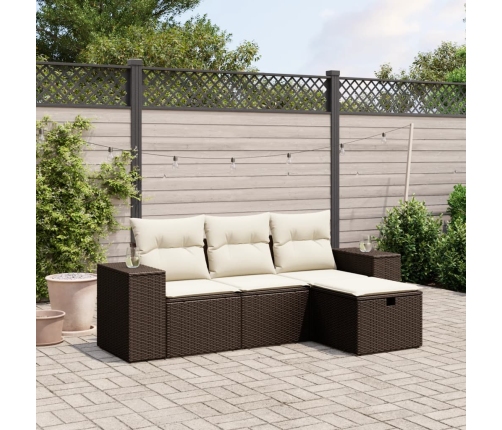 Set de sofás de jardín 4 pzas y cojines ratán sintético marrón