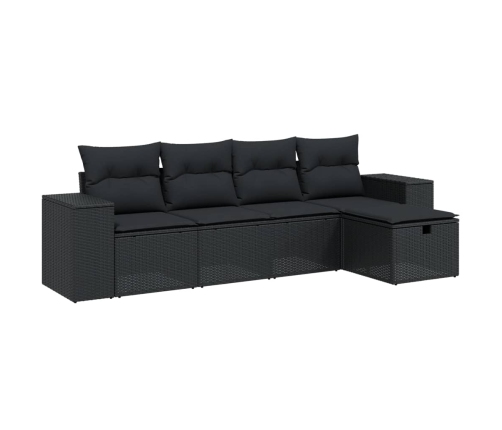 Set de muebles de jardín 5 pzas y cojines ratán sintético negro