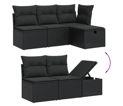 Set de muebles de jardín 5 pzas y cojines ratán sintético negro