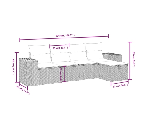 Set de muebles de jardín 5 pzas y cojines ratán sintético negro