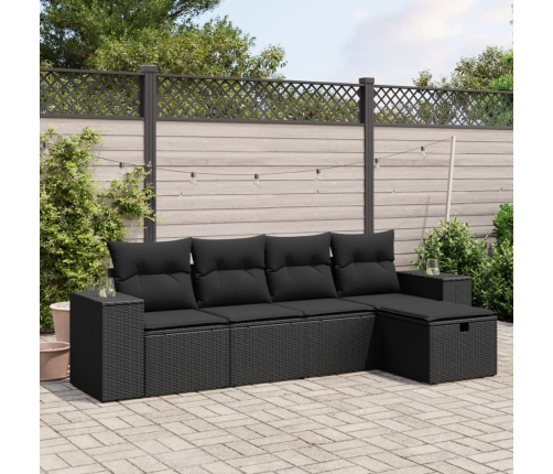 Set de muebles de jardín 5 pzas y cojines ratán sintético negro