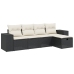 Set de muebles de jardín 5 pzas y cojines ratán sintético negro