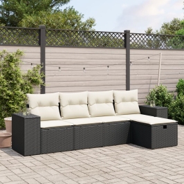 Set de muebles de jardín 5 pzas y cojines ratán sintético negro