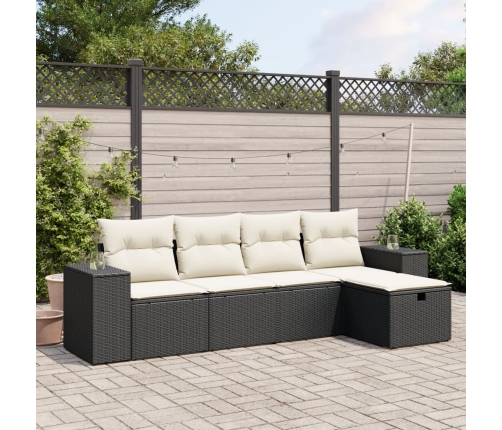 Set de muebles de jardín 5 pzas y cojines ratán sintético negro