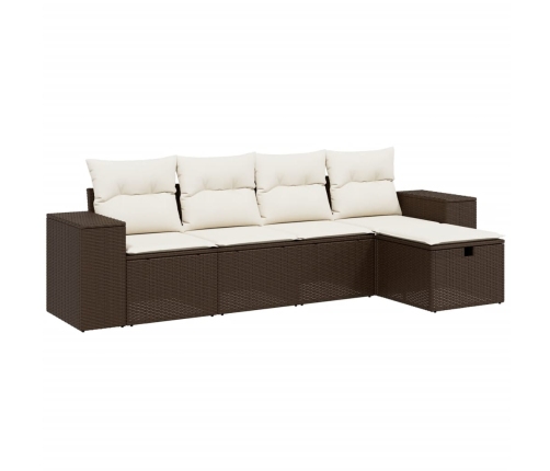 Set comedor de jardín 5 piezas y cojines ratán sintético marrón