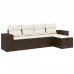 Set comedor de jardín 5 piezas y cojines ratán sintético marrón