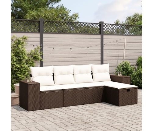 Set comedor de jardín 5 piezas y cojines ratán sintético marrón
