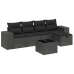 Set de sofás de jardín 6 piezas y cojines ratán sintético negro