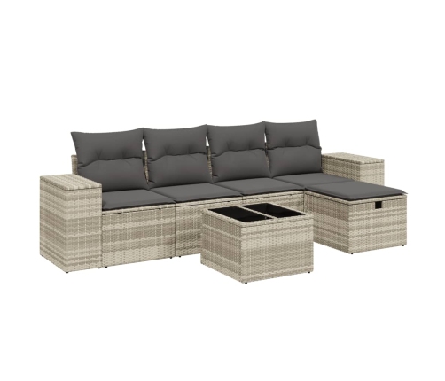 Set de sofás de jardín 6 pzas y cojines ratán sintético gris