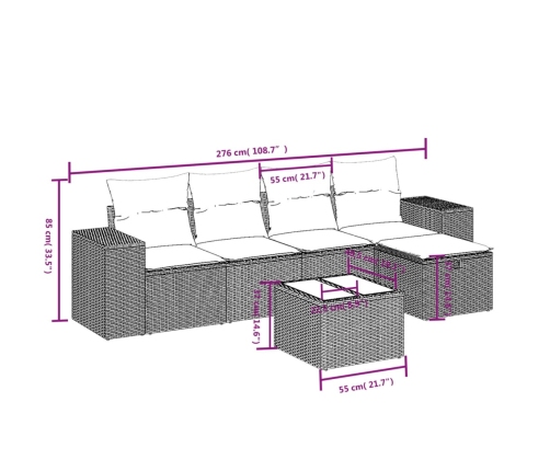 Set de sofás de jardín 6 pzas y cojines ratán sintético gris
