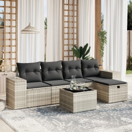 Set de sofás de jardín 6 pzas y cojines ratán sintético gris