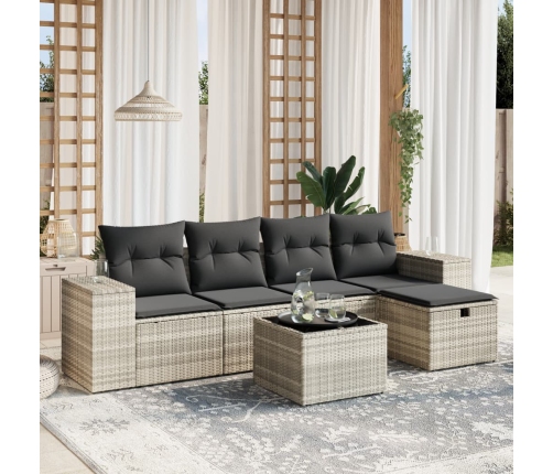 Set de sofás de jardín 6 pzas y cojines ratán sintético gris