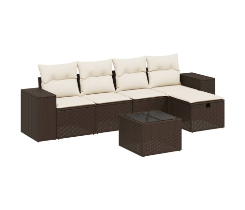 Set sofás de jardín 6 piezas y cojines ratán sintético marrón