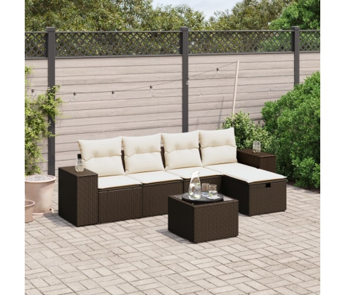 Set sofás de jardín 6 piezas y cojines ratán sintético marrón