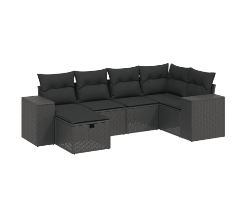 Set de sofás de jardín 6 piezas y cojines ratán sintético negro