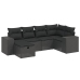Set de sofás de jardín 6 piezas y cojines ratán sintético negro