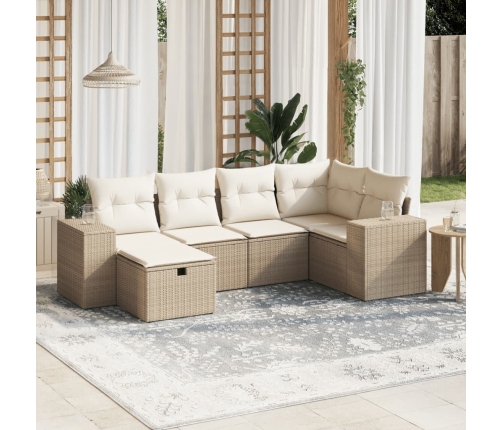 Juego de sofás jardín con cojines 6 pzas ratán sintético beige