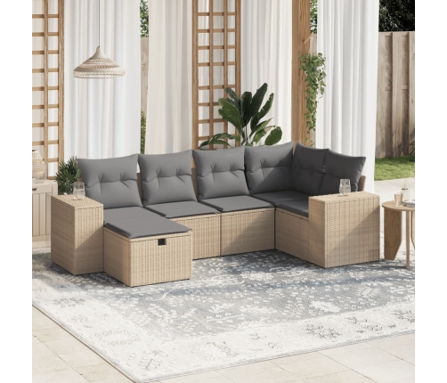 Juego de sofás jardín con cojines beige mezcla 6 pzas ratán PE
