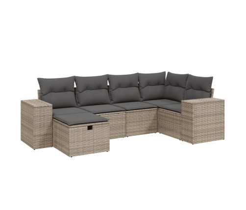 Set de muebles de jardín 6 pzas y cojines ratán sintético gris