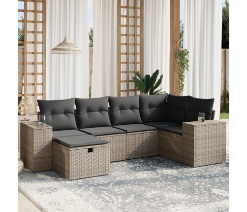 Set de muebles de jardín 6 pzas y cojines ratán sintético gris
