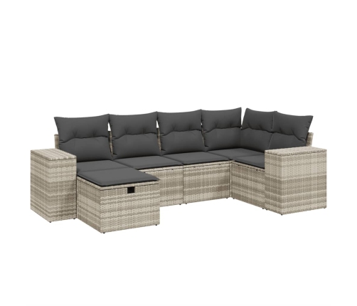 Set de sofás de jardín 6 pzas y cojines ratán sintético gris