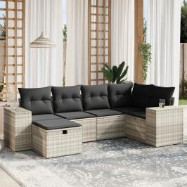 Set de sofás de jardín 6 pzas y cojines ratán sintético gris