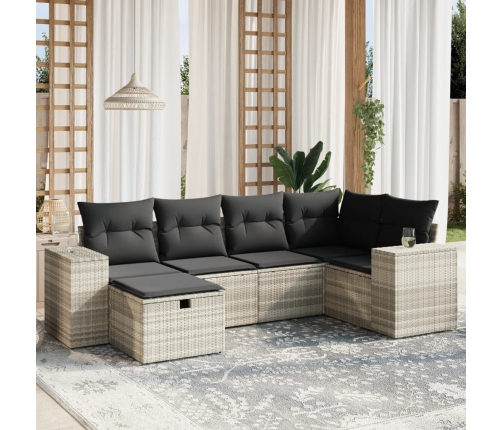 Set de sofás de jardín 6 pzas y cojines ratán sintético gris