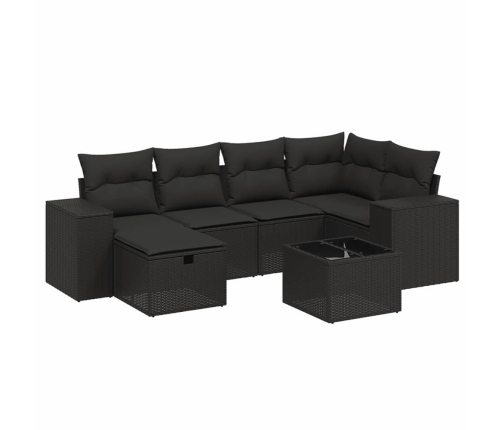 Set de comedor de jardín 7 pzas y cojines ratán sintético negro