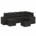Set de comedor de jardín 7 pzas y cojines ratán sintético negro