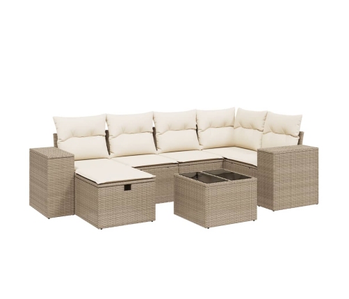 Set sofás de jardín 7 piezas y cojines ratán sintético beige